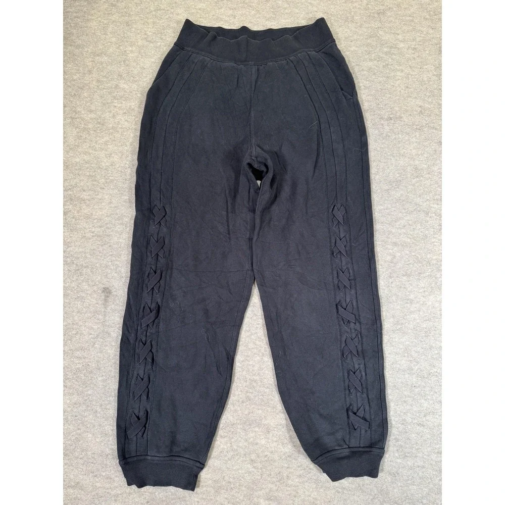 Lululemon Pants Womens 6 Black French Terry Jogger Lace Up Sides Ankle Pockets